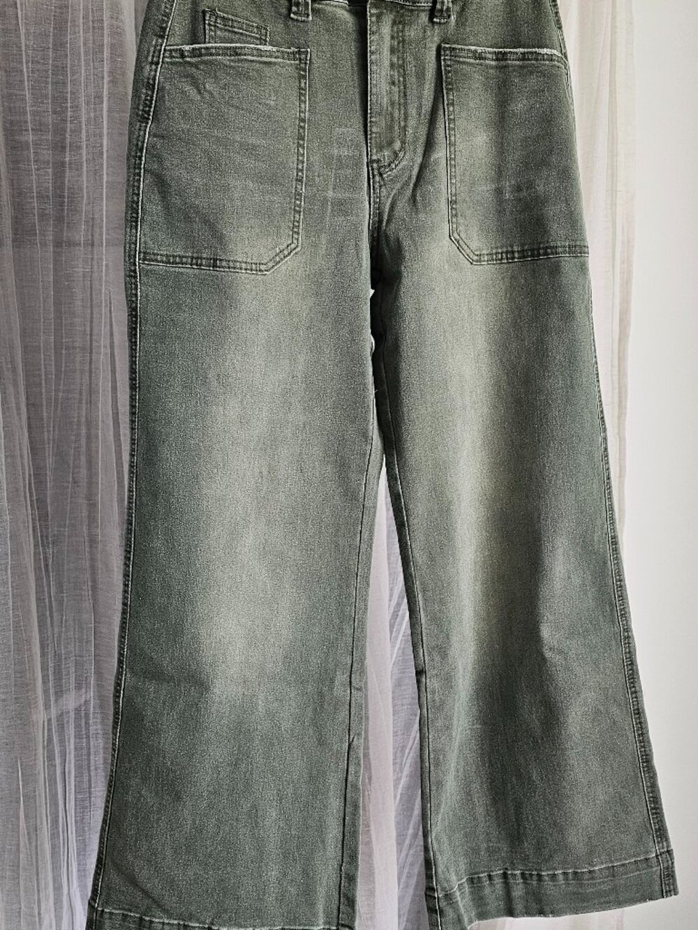 Women's Wide Leg Flare Washed Denim Green Size L NEW